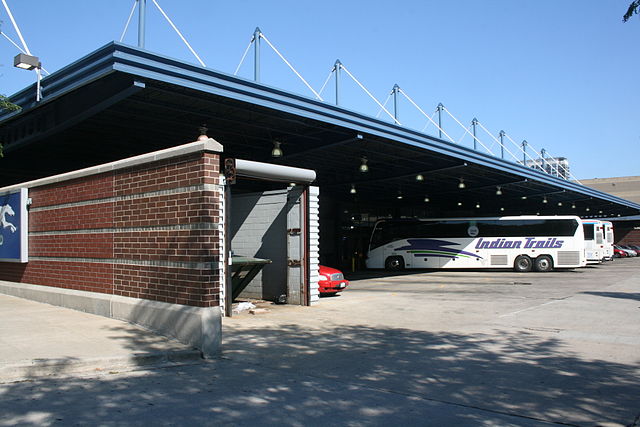 View of the bus bay at the Greyhound Station in Chicago