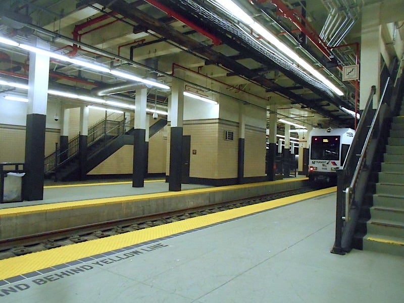 Interior view of a platform within Penn Station in Newark